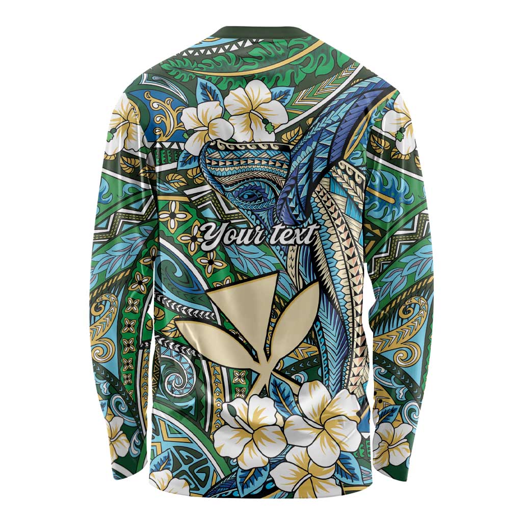 Personalised Hawaii Tribal Humpback Whale Long Sleeve Shirt Omaomao Hibiscus Seamless Pattern LT9 - Polynesian Pride