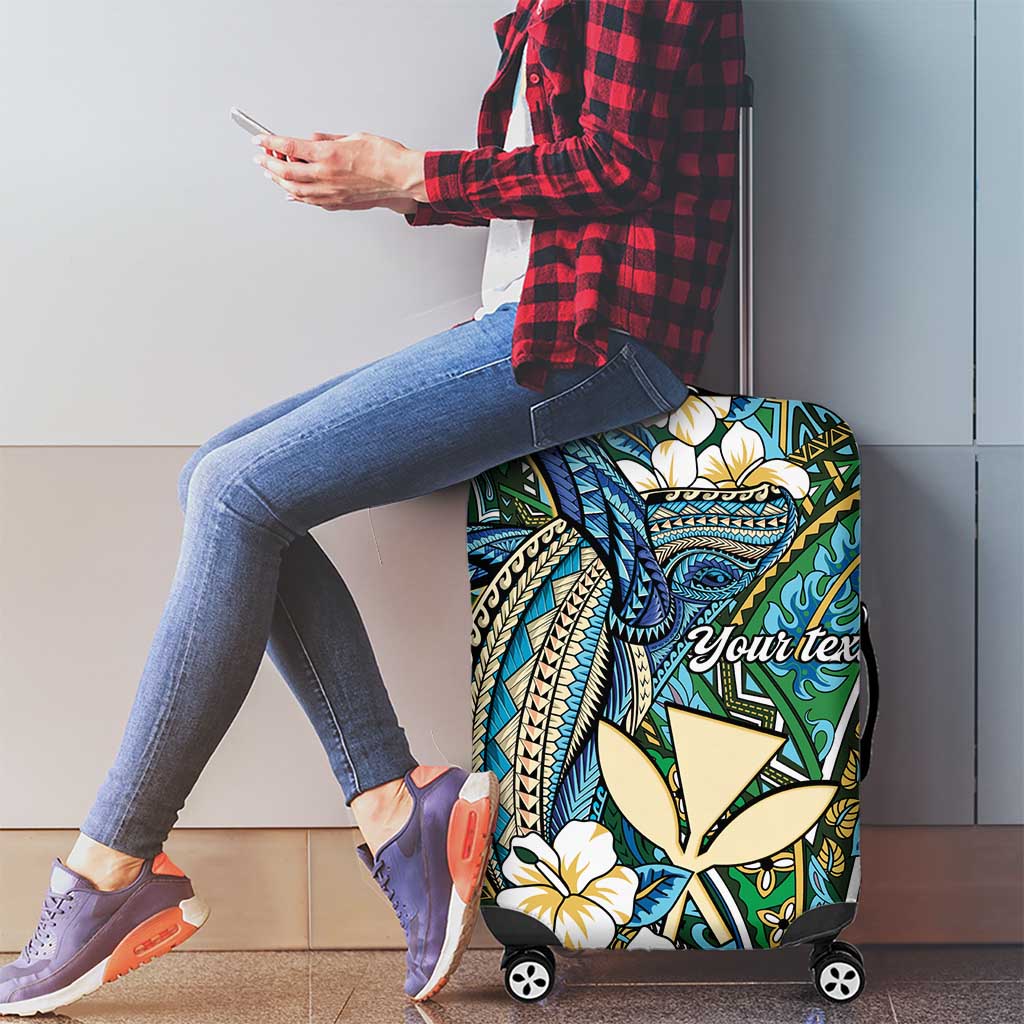 Personalised Hawaii Tribal Humpback Whale Luggage Cover Omaomao Hibiscus Seamless Pattern