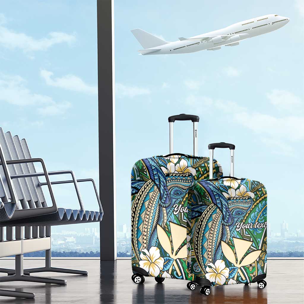 Personalised Hawaii Tribal Humpback Whale Luggage Cover Omaomao Hibiscus Seamless Pattern
