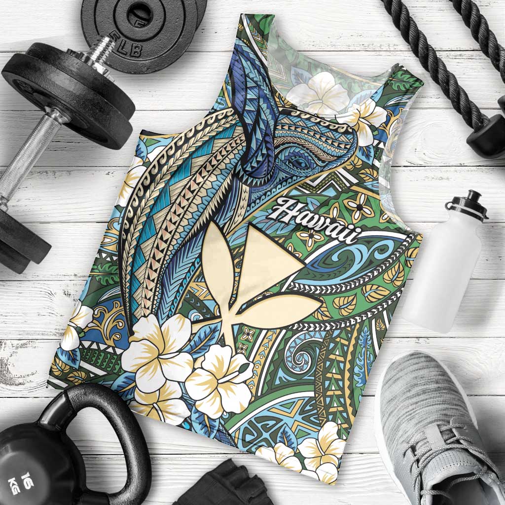 Personalised Hawaii Tribal Humpback Whale Men Tank Top Omaomao Hibiscus Seamless Pattern LT9 - Polynesian Pride