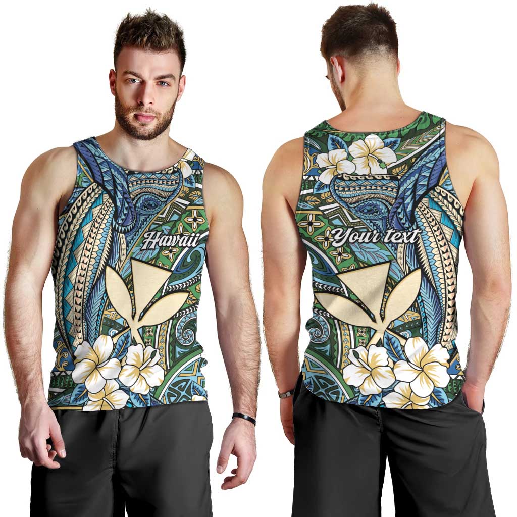 Personalised Hawaii Tribal Humpback Whale Men Tank Top Omaomao Hibiscus Seamless Pattern LT9 - Polynesian Pride
