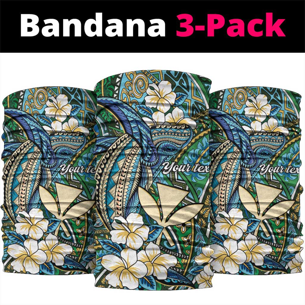 Personalised Hawaii Tribal Humpback Whale Neck Gaiter Omaomao Hibiscus Seamless Pattern