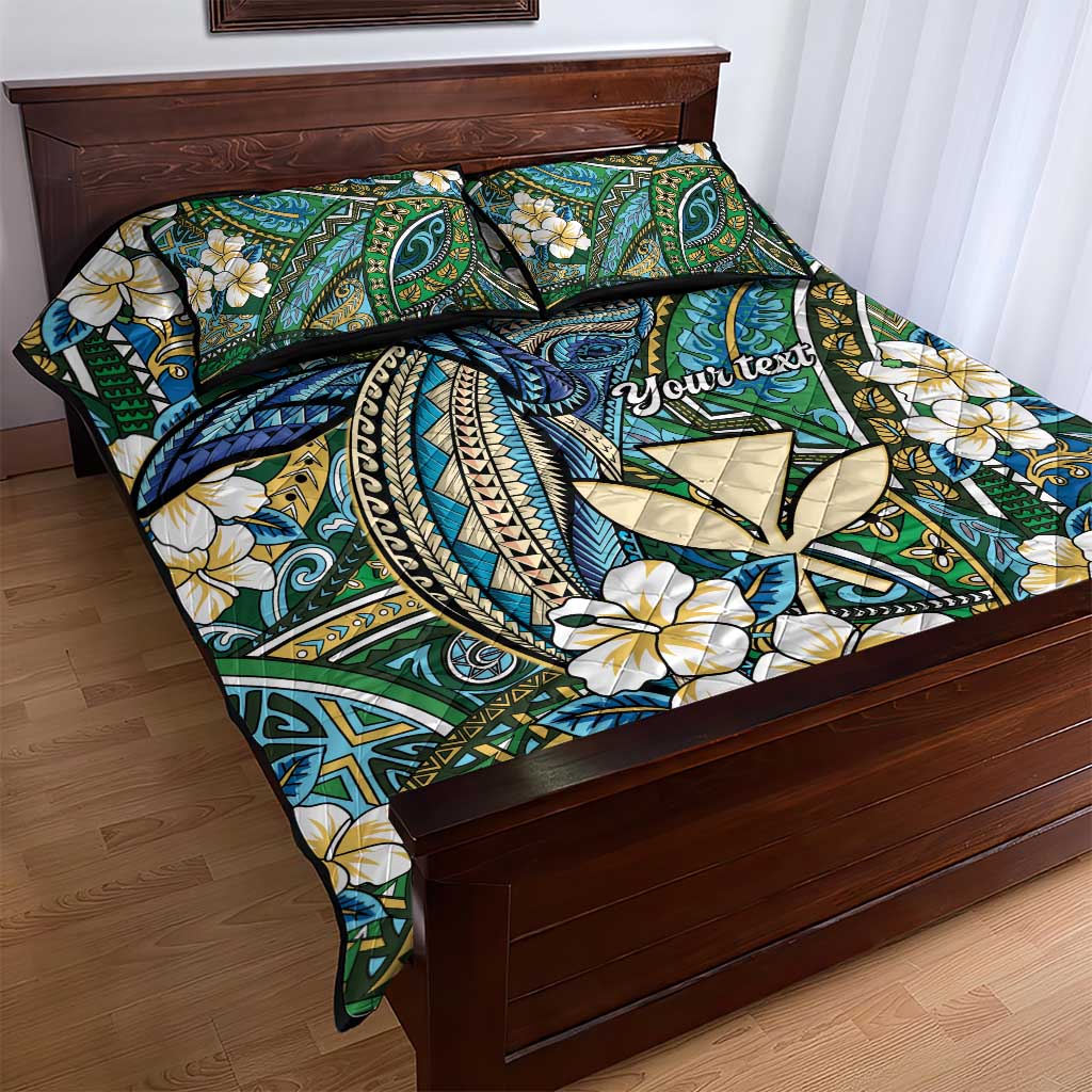 Personalised Hawaii Tribal Humpback Whale Quilt Bed Set Omaomao Hibiscus Seamless Pattern