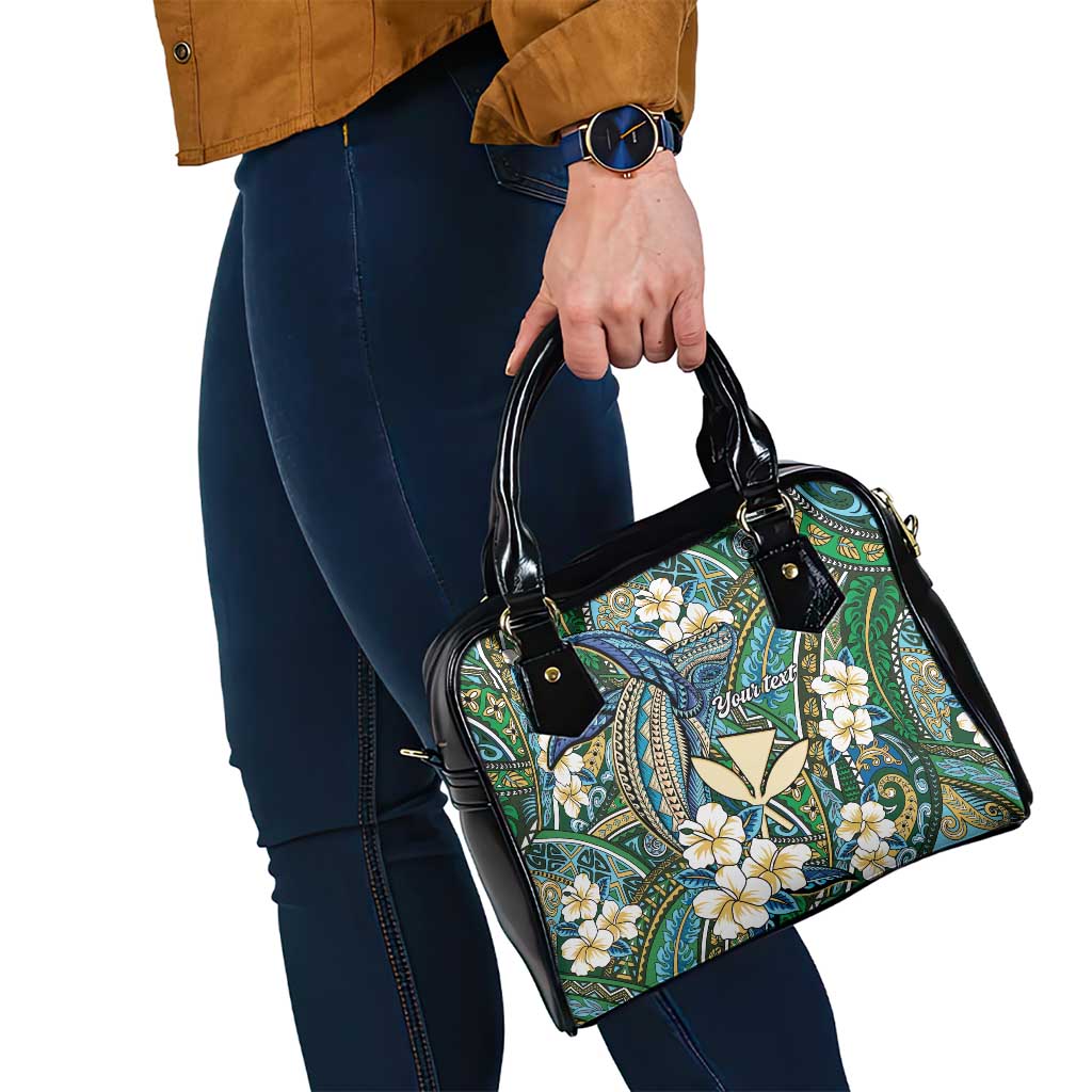 Personalised Hawaii Tribal Humpback Whale Shoulder Handbag Omaomao Hibiscus Seamless Pattern