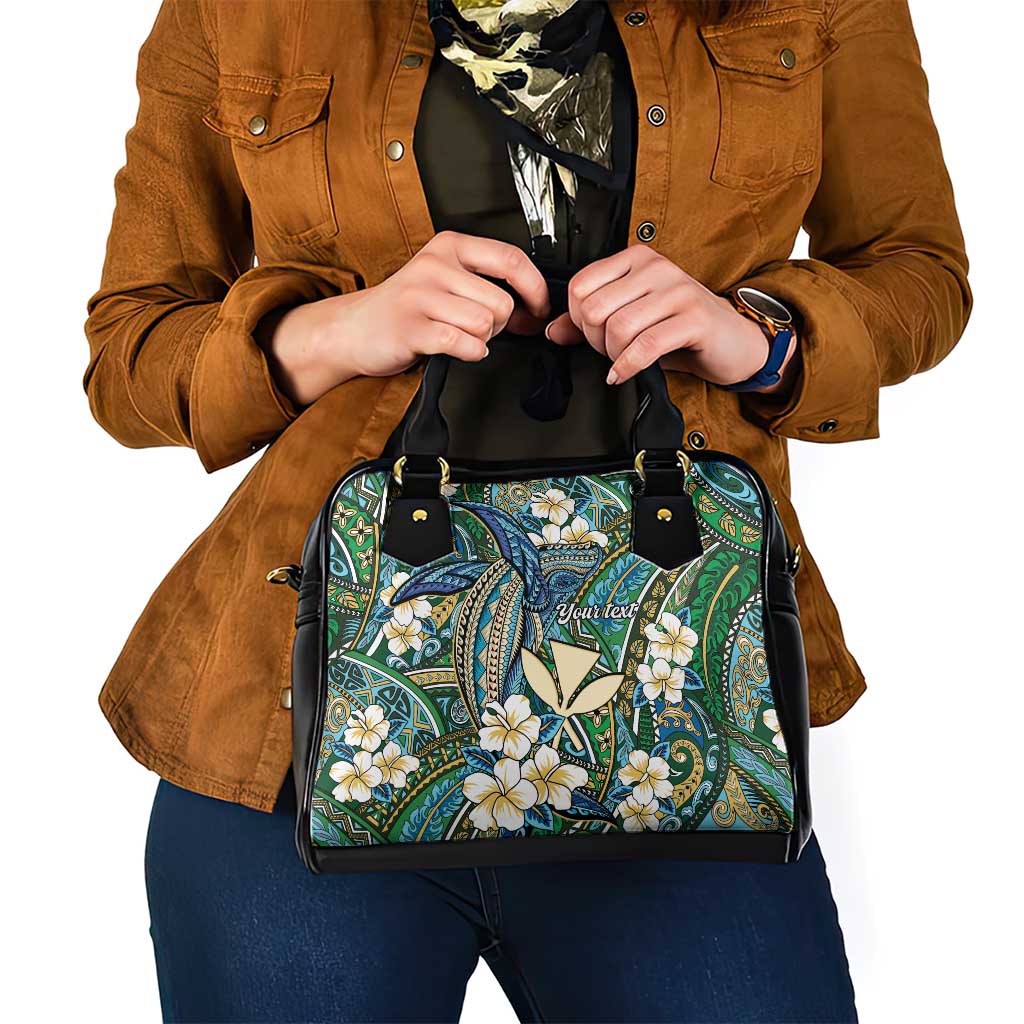 Personalised Hawaii Tribal Humpback Whale Shoulder Handbag Omaomao Hibiscus Seamless Pattern