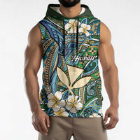 Personalised Hawaii Tribal Humpback Whale Sleeveless Hoodie Omaomao Hibiscus Seamless Pattern