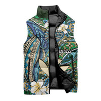 Personalised Hawaii Tribal Humpback Whale Sleeveless Puffer Jacket Omaomao Hibiscus Seamless Pattern