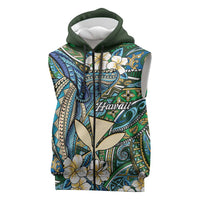 Personalised Hawaii Tribal Humpback Whale Sleeveless Zip Hoodie Omaomao Hibiscus Seamless Pattern