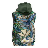 Personalised Hawaii Tribal Humpback Whale Sleeveless Zip Hoodie Omaomao Hibiscus Seamless Pattern