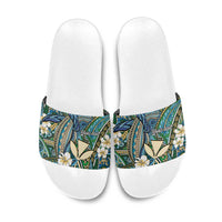 Personalised Hawaii Tribal Humpback Whale Slide Sandals Omaomao Hibiscus Seamless Pattern