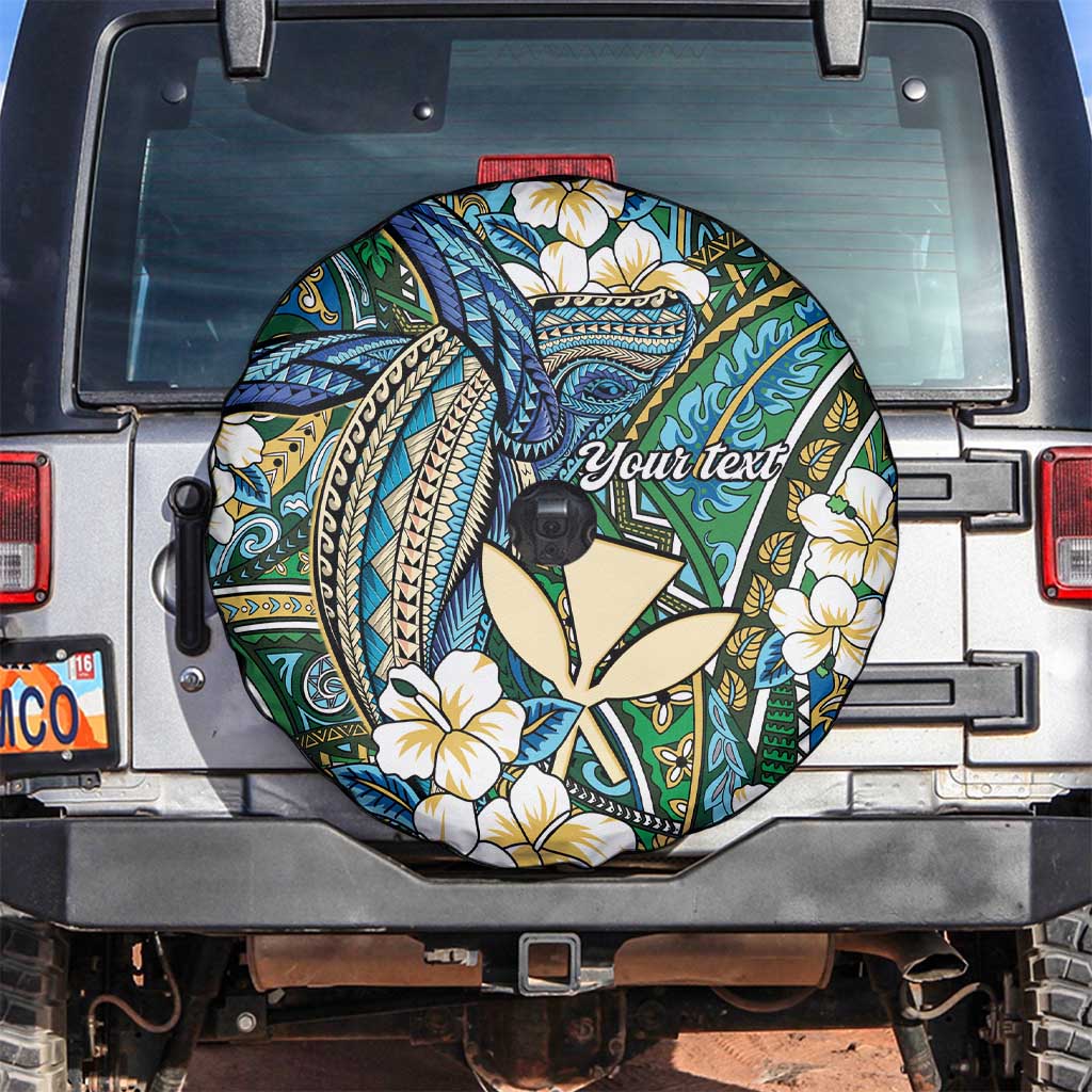Personalised Hawaii Tribal Humpback Whale Spare Tire Cover Omaomao Hibiscus Seamless Pattern