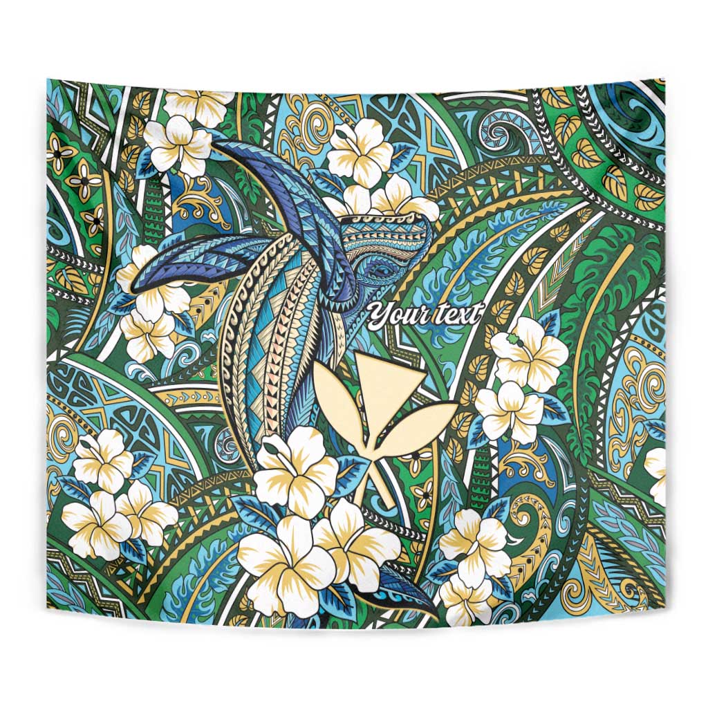 Personalised Hawaii Tribal Humpback Whale Tapestry Omaomao Hibiscus Seamless Pattern