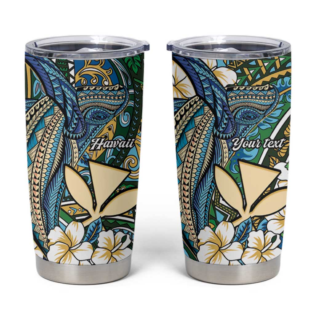 Personalised Hawaii Tribal Humpback Whale Tumbler Cup Omaomao Hibiscus Seamless Pattern LT9 Green - Polynesian Pride