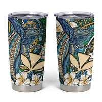Personalised Hawaii Tribal Humpback Whale Tumbler Cup Omaomao Hibiscus Seamless Pattern LT9 Green - Polynesian Pride