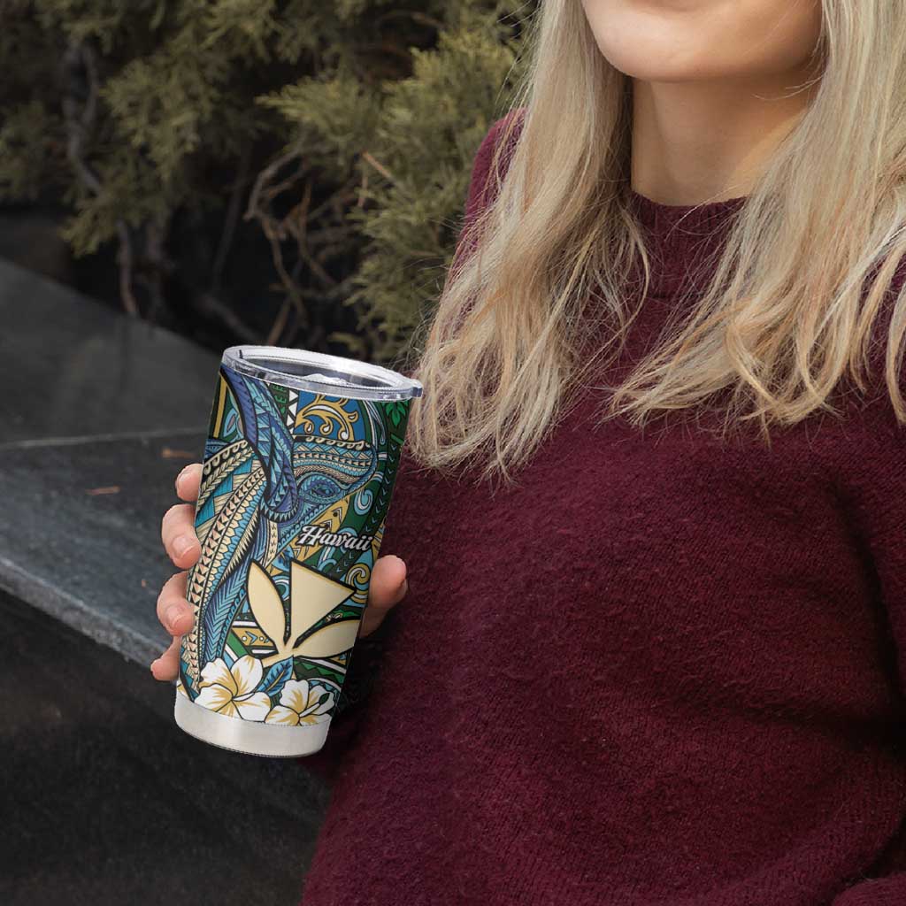Personalised Hawaii Tribal Humpback Whale Tumbler Cup Omaomao Hibiscus Seamless Pattern LT9 - Polynesian Pride