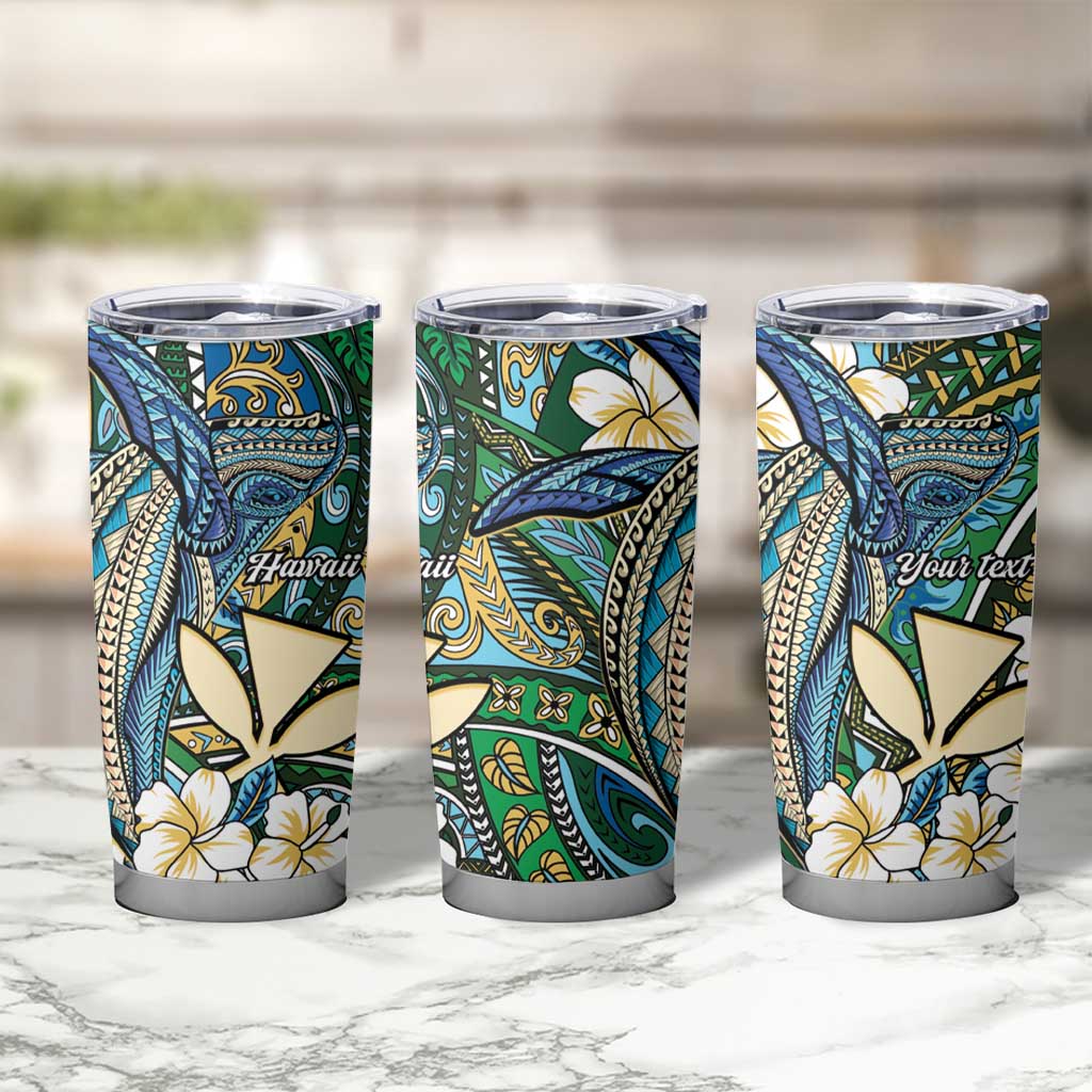 Personalised Hawaii Tribal Humpback Whale Tumbler Cup Omaomao Hibiscus Seamless Pattern LT9 - Polynesian Pride
