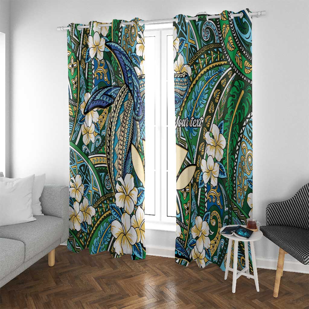 Personalised Hawaii Tribal Humpback Whale Window Curtain Omaomao Hibiscus Seamless Pattern
