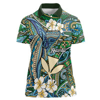 Personalised Hawaii Tribal Humpback Whale Women Polo Shirt Omaomao Hibiscus Seamless Pattern