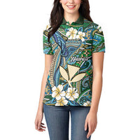 Personalised Hawaii Tribal Humpback Whale Women Polo Shirt Omaomao Hibiscus Seamless Pattern