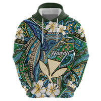 Personalised Hawaii Tribal Humpback Whale Zip Hoodie Omaomao Hibiscus Seamless Pattern