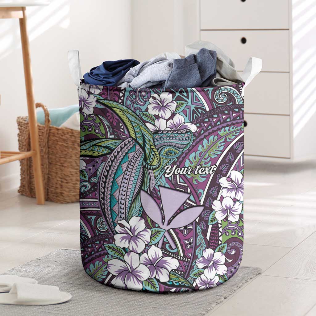 Personalised Hawaii Tribal Humpback Whale Laundry Basket Poni Hibiscus Seamless Pattern