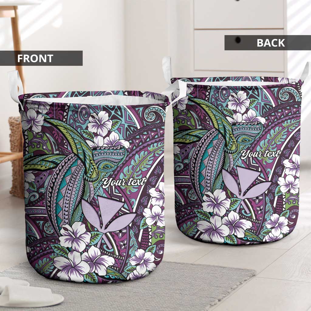 Personalised Hawaii Tribal Humpback Whale Laundry Basket Poni Hibiscus Seamless Pattern