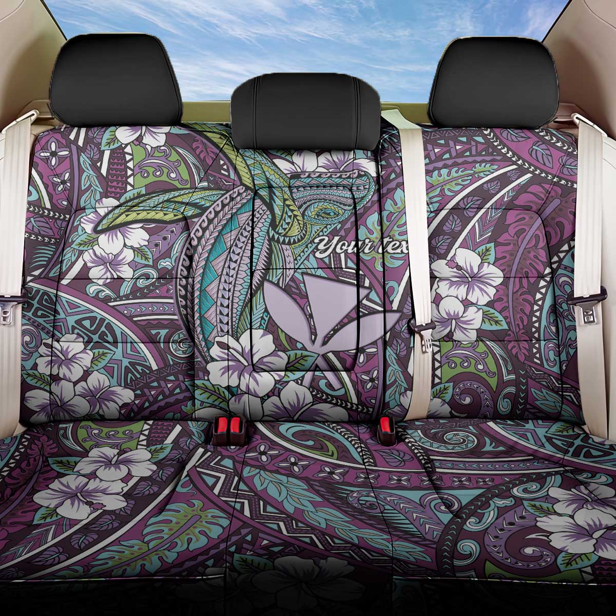 Personalised Hawaii Tribal Humpback Whale Back Car Seat Cover Poni Hibiscus Seamless Pattern LT9 One Size Purple - Polynesian Pride