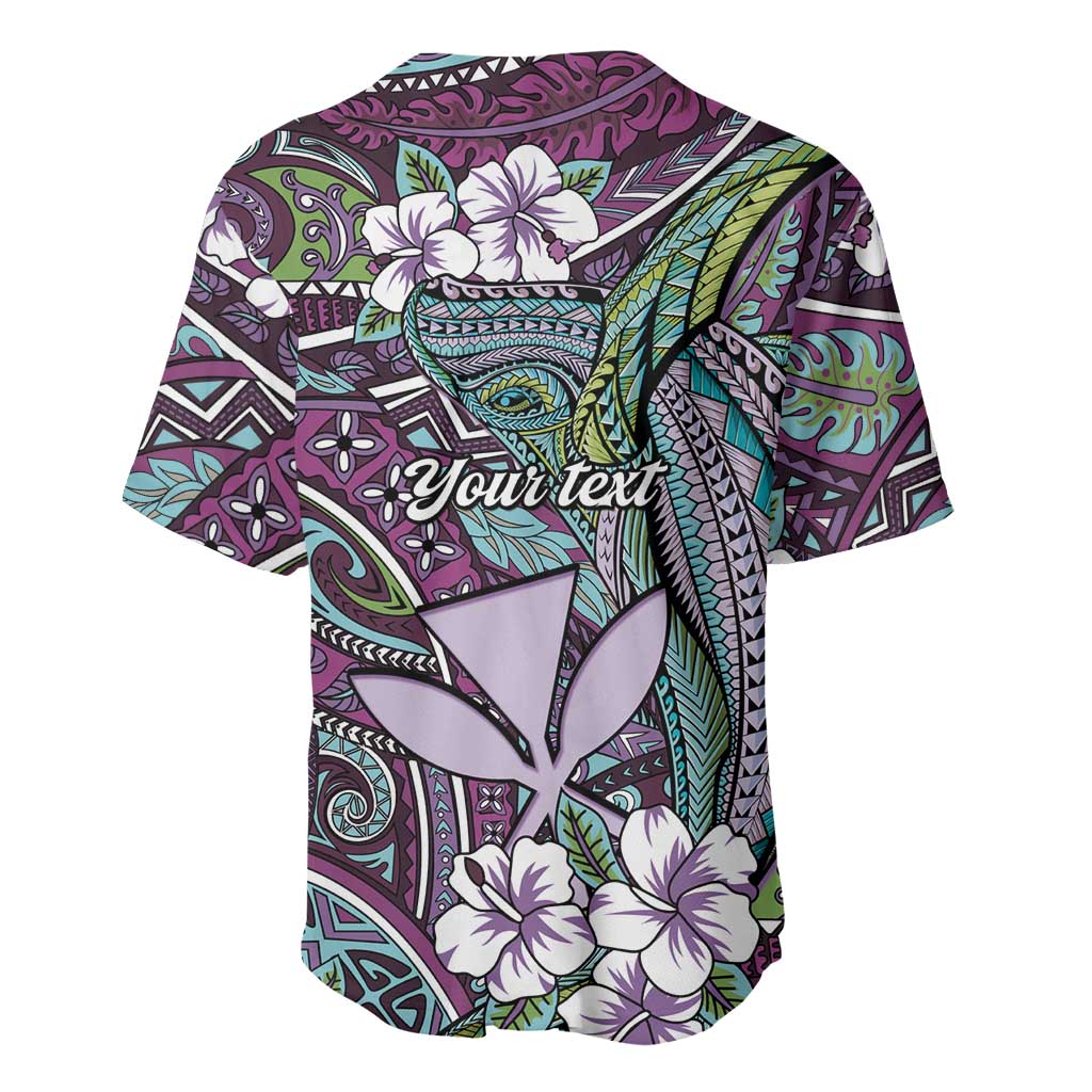 Personalised Hawaii Tribal Humpback Whale Baseball Jersey Poni Hibiscus Seamless Pattern