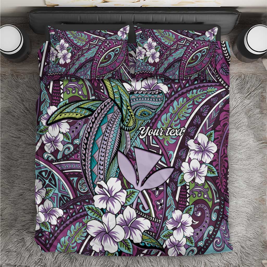 Personalised Hawaii Tribal Humpback Whale Bedding Set Poni Hibiscus Seamless Pattern