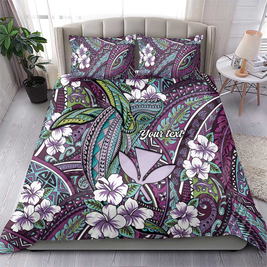 Personalised Hawaii Tribal Humpback Whale Bedding Set Poni Hibiscus Seamless Pattern