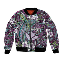 Personalised Hawaii Tribal Humpback Whale Bomber Jacket Poni Hibiscus Seamless Pattern