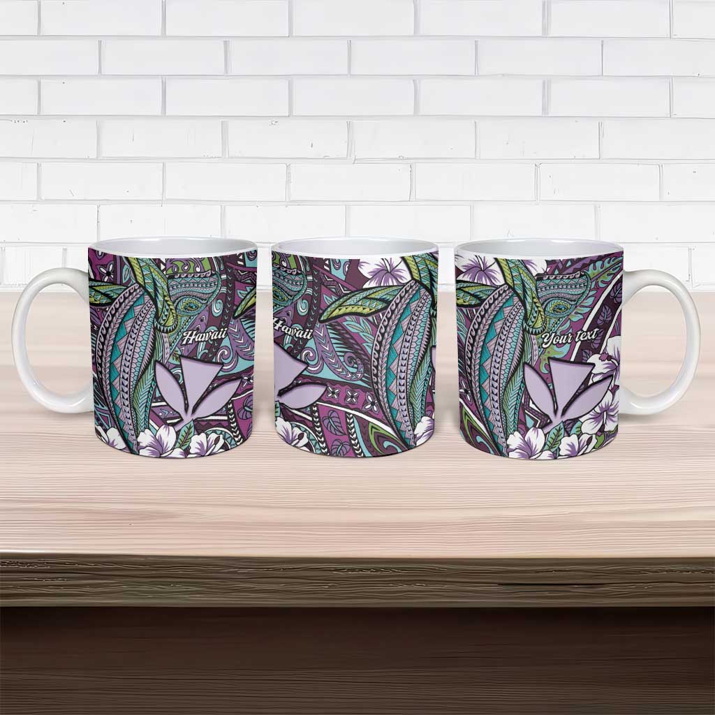 Personalised Hawaii Tribal Humpback Whale Ceramic Mug Poni Hibiscus Seamless Pattern