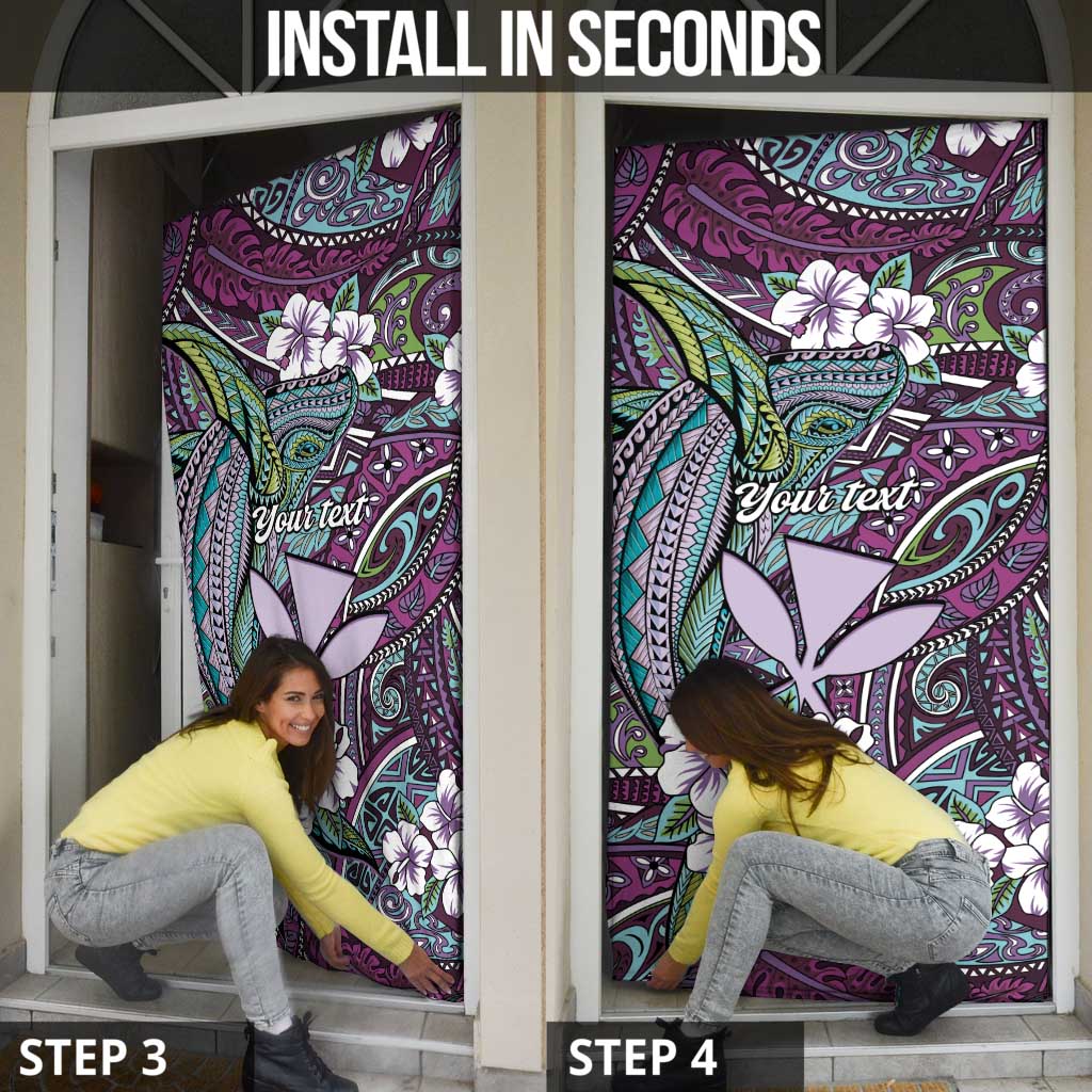 Personalised Hawaii Tribal Humpback Whale Door Cover Poni Hibiscus Seamless Pattern