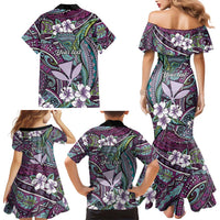 Personalised Hawaii Tribal Humpback Whale Family Matching Mermaid Dress and Hawaiian Shirt Poni Hibiscus Seamless Pattern