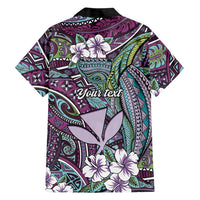 Personalised Hawaii Tribal Humpback Whale Family Matching Off Shoulder Short Dress and Hawaiian Shirt Poni Hibiscus Seamless Pattern