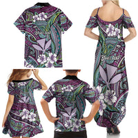 Personalised Hawaii Tribal Humpback Whale Family Matching Summer Maxi Dress and Hawaiian Shirt Poni Hibiscus Seamless Pattern
