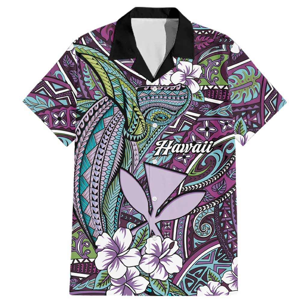 Personalised Hawaii Tribal Humpback Whale Family Matching Tank Maxi Dress and Hawaiian Shirt Poni Hibiscus Seamless Pattern