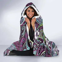 Personalised Hawaii Tribal Humpback Whale Hooded Blanket Poni Hibiscus Seamless Pattern