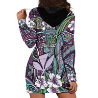 Personalised Hawaii Tribal Humpback Whale Hoodie Dress Poni Hibiscus Seamless Pattern