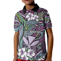 Personalised Hawaii Tribal Humpback Whale Kid Polo Shirt Poni Hibiscus Seamless Pattern LT9 Kid Purple - Polynesian Pride