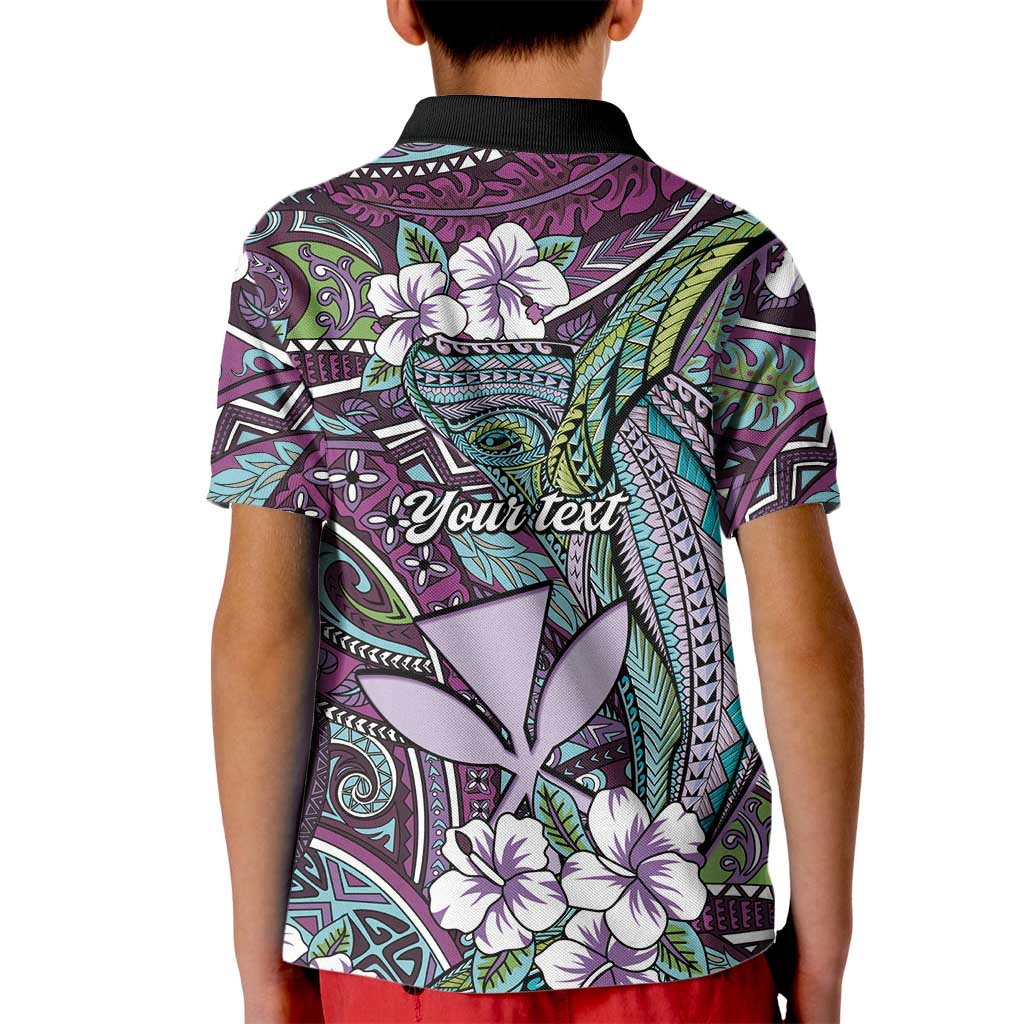 Personalised Hawaii Tribal Humpback Whale Kid Polo Shirt Poni Hibiscus Seamless Pattern LT9 - Polynesian Pride
