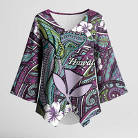 Personalised Hawaii Tribal Humpback Whale Kimono Sleeve Blouse Poni Hibiscus Seamless Pattern