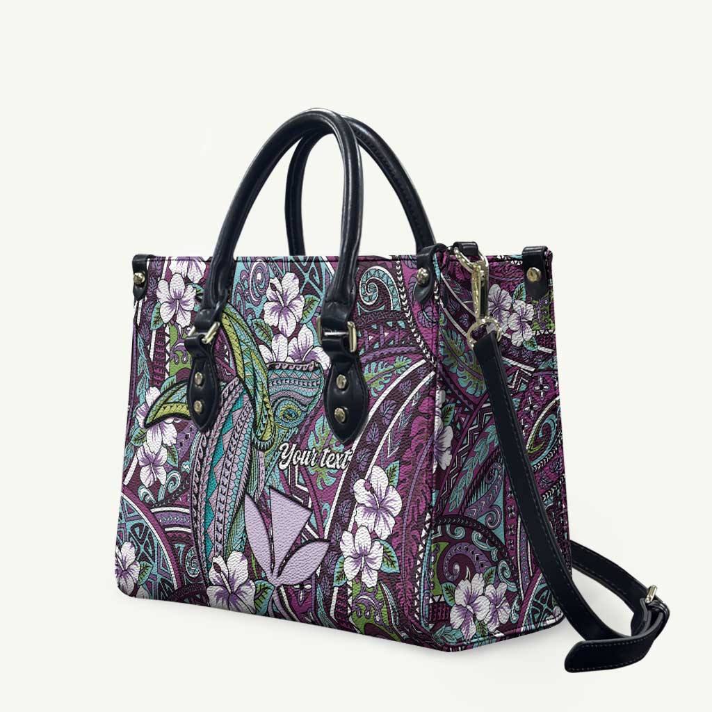 Personalised Hawaii Tribal Humpback Whale Leather Bag Poni Hibiscus Seamless Pattern