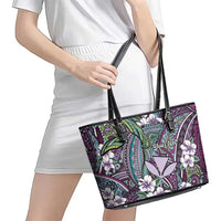 Personalised Hawaii Tribal Humpback Whale Leather Tote Bag Poni Hibiscus Seamless Pattern