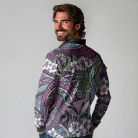 Personalised Hawaii Tribal Humpback Whale Long Sleeve Polo Shirt Poni Hibiscus Seamless Pattern
