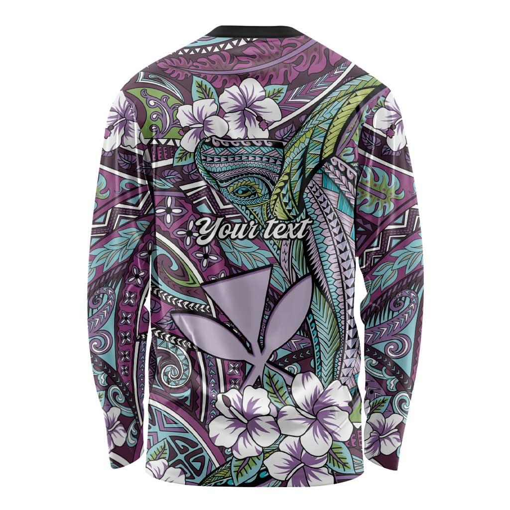 Personalised Hawaii Tribal Humpback Whale Long Sleeve Shirt Poni Hibiscus Seamless Pattern