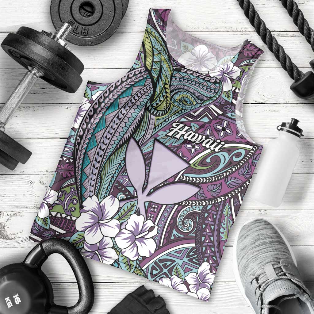 Personalised Hawaii Tribal Humpback Whale Men Tank Top Poni Hibiscus Seamless Pattern