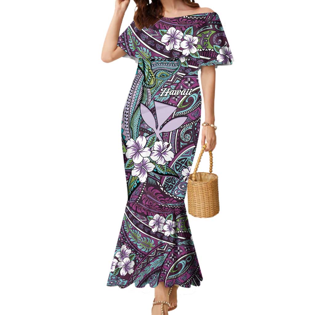 Personalised Hawaii Tribal Humpback Whale Mermaid Dress Poni Hibiscus Seamless Pattern LT9 Women Purple - Polynesian Pride