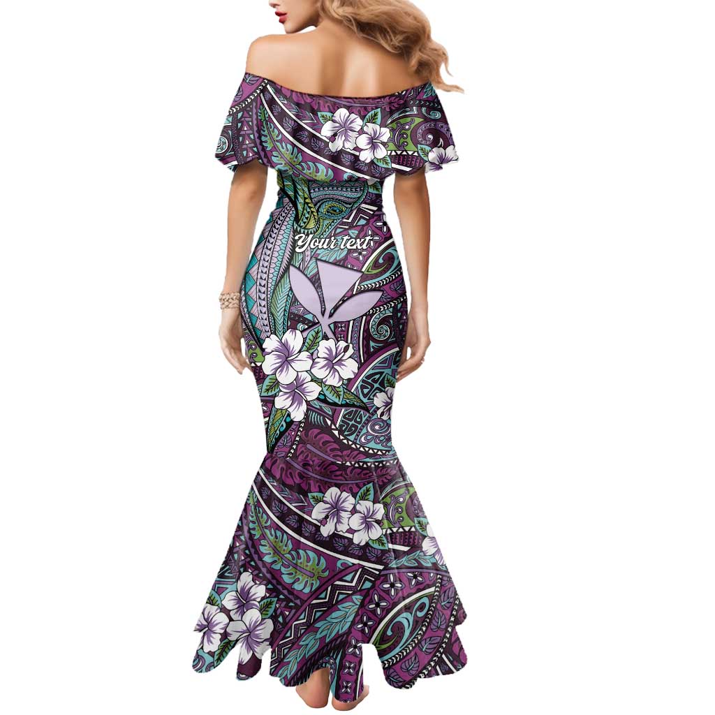 Personalised Hawaii Tribal Humpback Whale Mermaid Dress Poni Hibiscus Seamless Pattern LT9 - Polynesian Pride