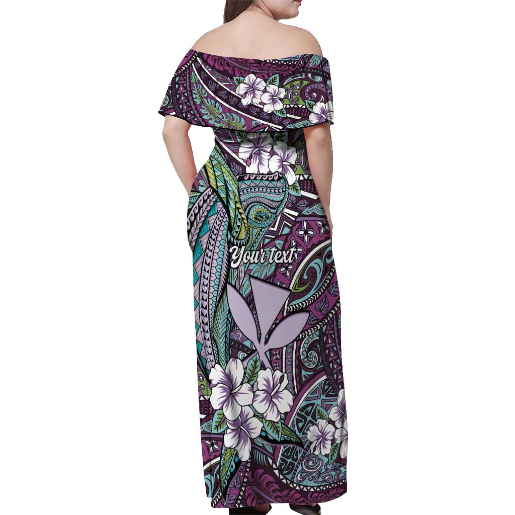 Personalised Hawaii Tribal Humpback Whale Off Shoulder Maxi Dress Poni Hibiscus Seamless Pattern LT9 - Polynesian Pride